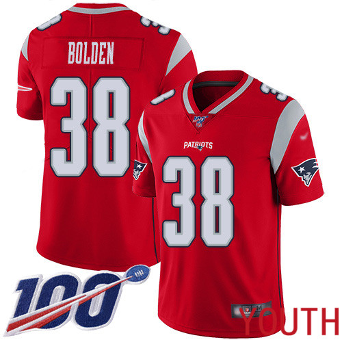 New England Patriots Football #38 100th Season Inverted Limited Red Youth Brandon Bolden NFL Jersey->women nfl jersey->Women Jersey